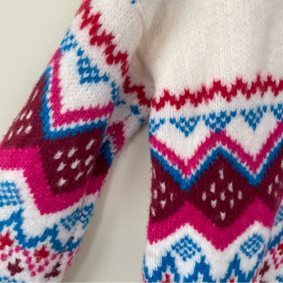 LOFT Whisper White Fair Isle Wide Sleeve Mock Neck Sweater M Medium Pink Blue - Picture 6 of 8